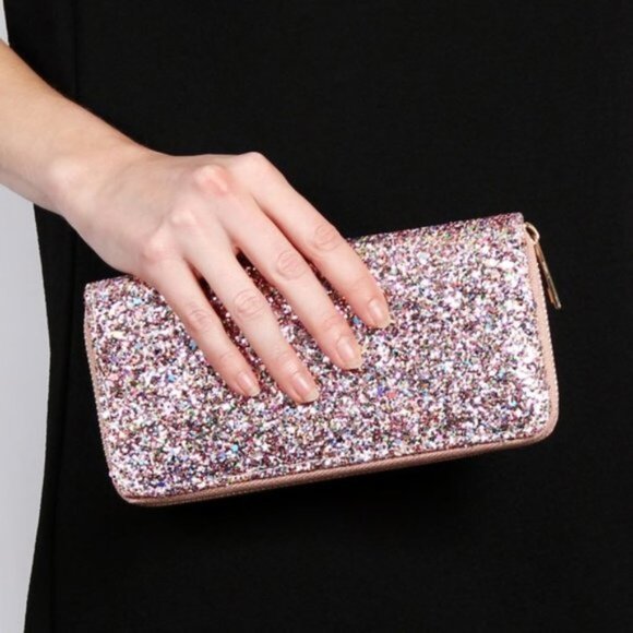 Sparkly Glitter Zip Around Wallet/Clutch- Pink Sparkles - Barbiecore - NWT - Picture 2 of 6